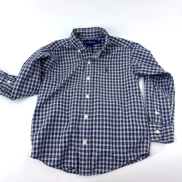 Polo by Ralph Lauren Blue Button Down Shirt with Checkered Pattern - Picture 1 of 6